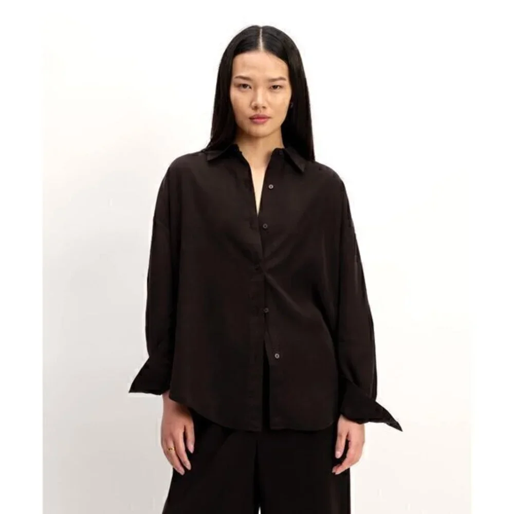 Everlane Oversized Cotton Button Down Shirt in Black Size 2